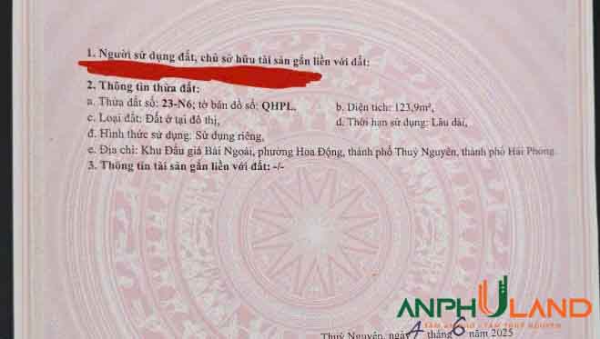  Bán lô đất tại đấu giá TDP Bái Ngoài, Phường Thủy Nguyên ( xã Hoa Động), TP Hải Phòng 