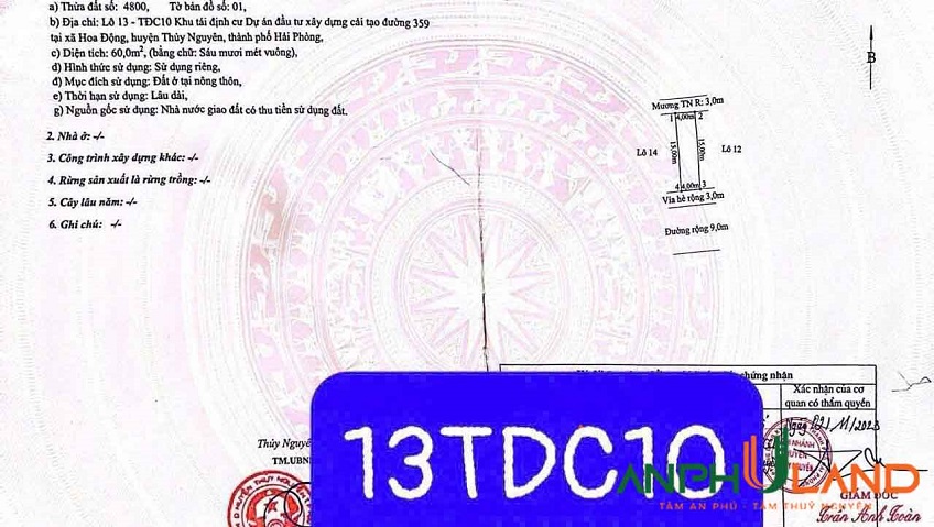 Cần bán lô đất TĐC Phường Thủy Nguyên ( xã Hoa Động), TP Hải Phòng