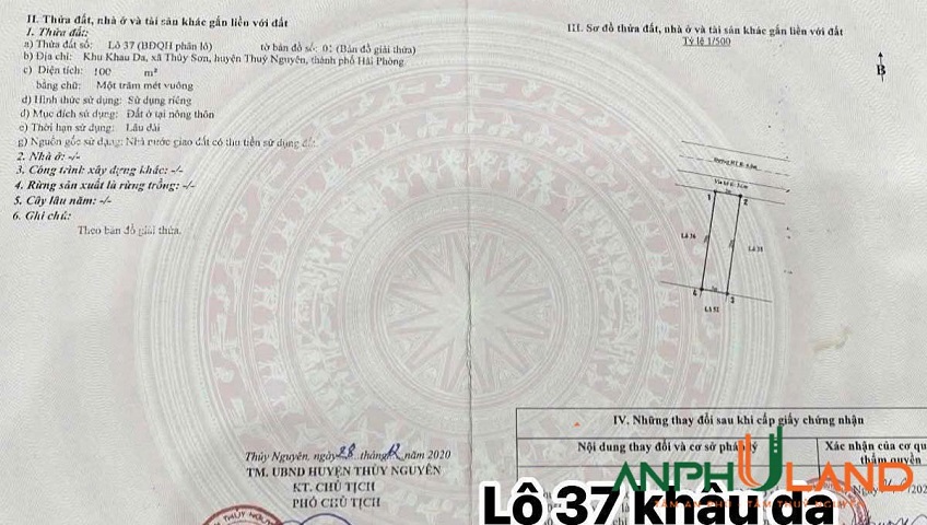 Chủ cần tiền bán gấp 1 lô khu Khau Da, phường Thuỷ Nguyên, TP Hải Phòng