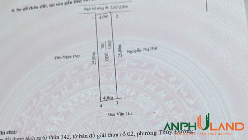 Chị gái gửi bán lô đất TDP Thuỷ Sơn 4, phường Thuỷ Nguyên, TP Hải Phòng