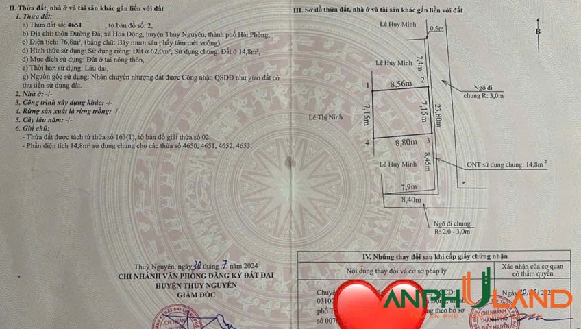 Bán lô đất tại TDP Đường Đá, phường Thuỷ Nguyên, TP Hải Phòng