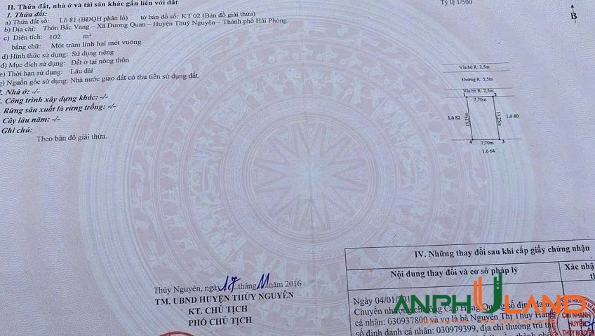 Bán lô đất hàng hiếm khu TĐC Bấc Vang, phường Thuỷ Nguyên, TP Hải Phòng