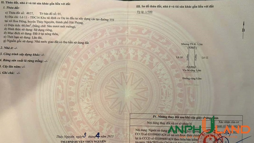 Chào bán lô 11 TĐC 16 Hoa Động, phường Thuỷ Nguyên, TP Hải Phòng