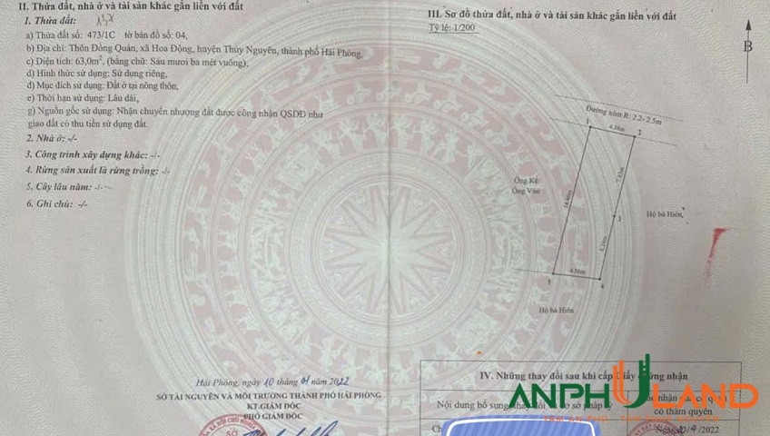 Chính chủ gửi bán lô đất đẹp tại TDP Đồng Quán, phường Thuỷ Nguyên (Hoa Động), TP Hải Phòng