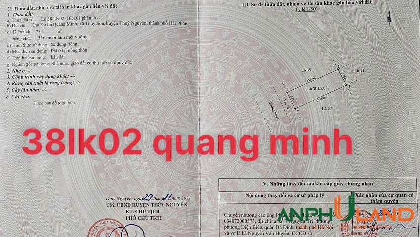Bán lô đất 38LK02 tiềm năng tại KĐT Quang Minh, phường Thuỷ Nguyên, TP Hải Phòng