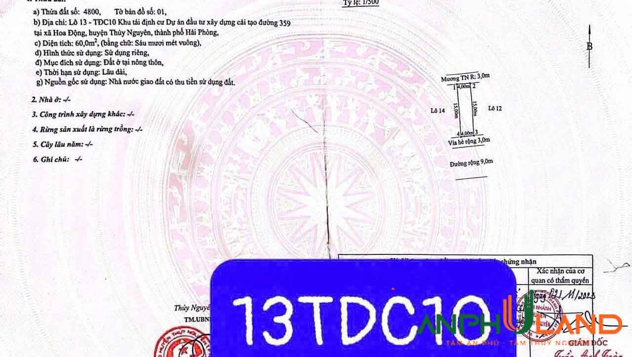 Cần bán lô đất TĐC Phường Thủy Nguyên ( xã Hoa Động), TP Hải Phòng