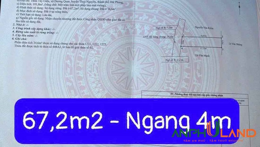 Bán 2 lô đất diện tích lớn cực hiếm tại TDP Tây Giữa, Phường Thủy Nguyên, TP Hải Phòng