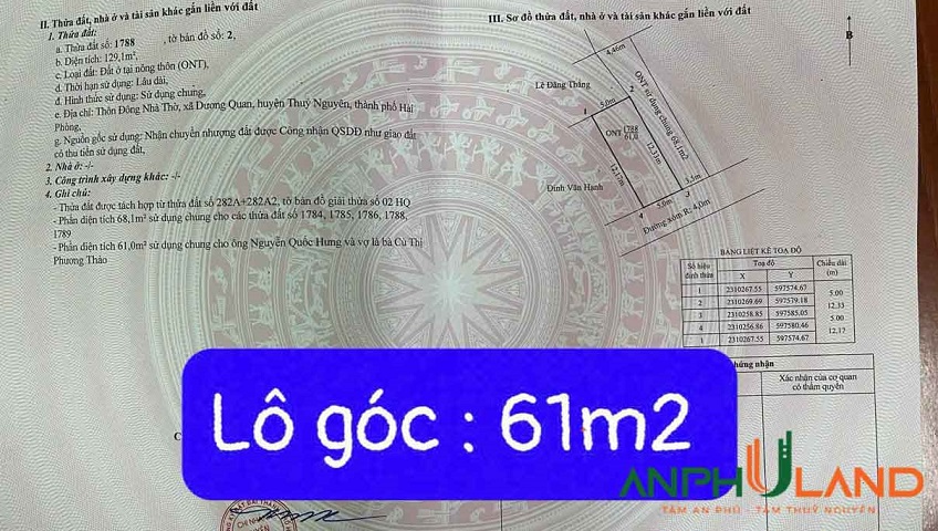 Cần bán 2 siêu phẩm lô góc tại Phường Thủy Nguyên ( xã Dương Quan), TP Hải Phòng
