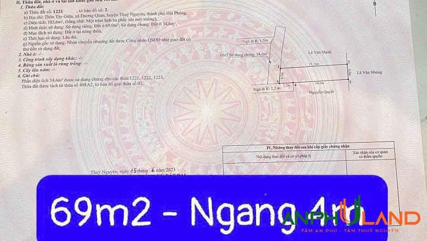 Bán 2 lô đất diện tích lớn cực hiếm tại TDP Tây Giữa, Phường Thủy Nguyên, TP Hải Phòng