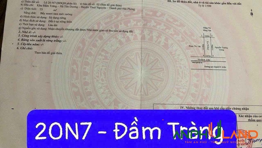 Bán lô đất đẹp tại Đầm Tràng, Phường Thủy Nguyên ( xã Tân Dương), TP Hải Phòng