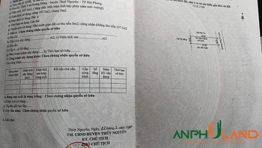 Chào bán một lô đất mặt đường nhựa tại phường Thiên Hương ( xã Hoàng Động), TP Hải Phòng