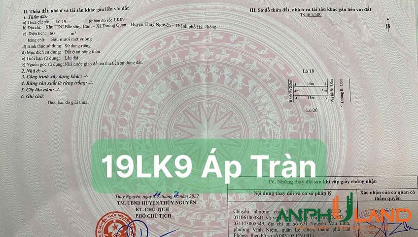 Cần bán lô đất LK09 tại TĐC Áp Tràn, Phường Thủy Nguyên, TP Hải Phòng