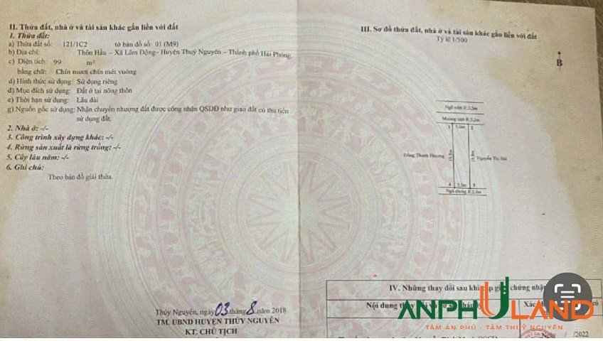 Bán lô đất đẹp tại TDP Hầu, phường Thiên Hương (Lâm Động), TP Hải Phòng