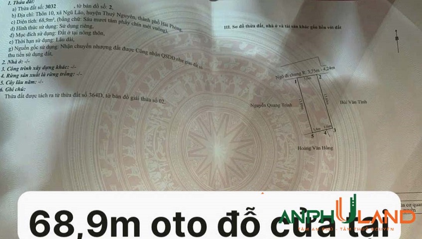 Cần bán lô đất đẹp tại phường Bạch Đằng (Ngũ Lão), phường Thuỷ Nguyên, TP Hải Phòng