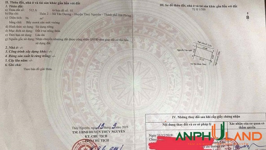 Chính chủ gửi bán lô góc 76m² tại phường Thuỷ Nguyên (Tân Dương), TP Hải Phòng