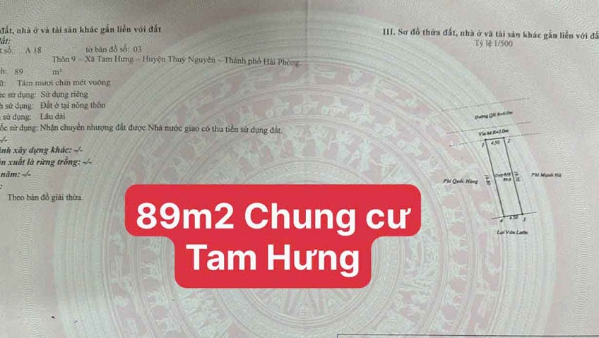 Chuyển nhượng lô đất chung cư Phường Nam Triệu ( xã Tam Hưng), TP Hải Phòng