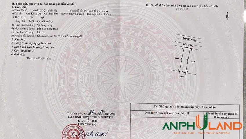 Cần bán lô 7 dự án Khau Da, Phường Thủy Nguyên ( xã Thủy Sơn), TP Hải Phòng