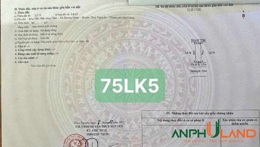 Bán lô đất TĐC Áp Tràn, Phường Thủy Nguyên ( xã Dương Quan), TP Hải Phòng