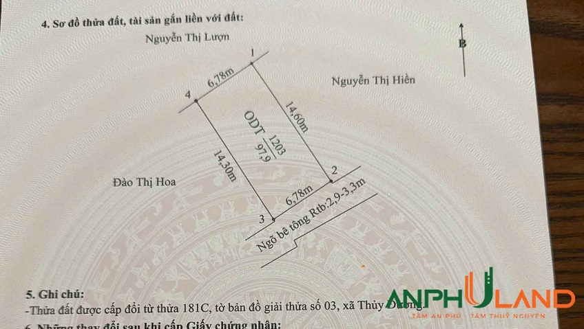 Cần bán lô đất 97.9 m2, Phường Thủy Nguyên ( xã Thủy Đường cũ), TP Hải Phòng