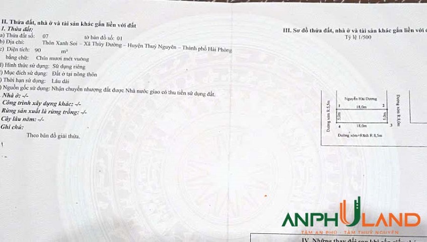 Bán lô đất 3 mặt tiền tại phường Thuỷ Nguyên (Thuỷ Đường), TP Hải Phòng