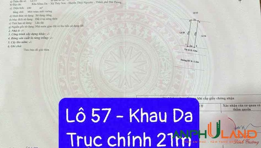 Cần bán lô 57 trục 21 m tại dự án Khau Da, Phường Thủy Nguyên, TP Hải Phòng