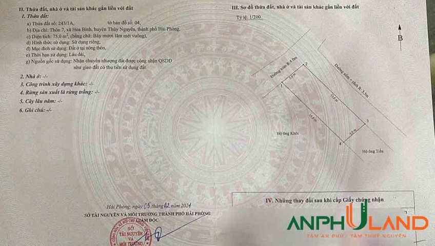 Chủ cần tiền bán siêu phẩm lô góc 75m2 tại phường Hòa Bình, TP Hải Phòng