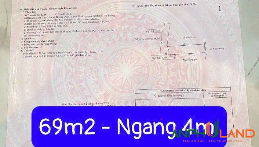 Bán 2 lô diện tích lớn cực hiếm tại TDP Tây Giữa, P. Thủy Nguyên ( xã Dương Quan), TP Hải Phòng