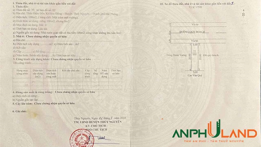 Cần bán đất lô 77, chung cư Huê phường Thủy Nguyên ( xã Hoa Động), TP Hải Phòng