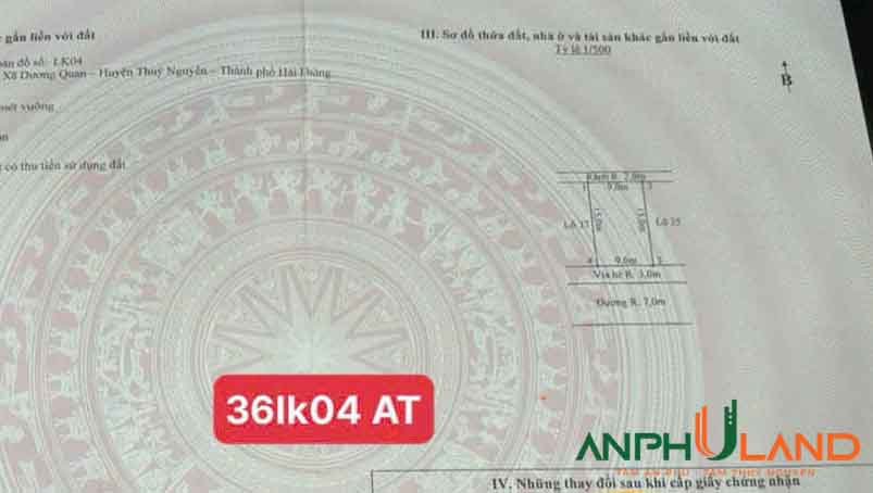 Cần bán lô đất 36 LK 04 135 m2 tại TĐC Áp Tràn, Phường Thủy Nguyên, TP Hải Phòng