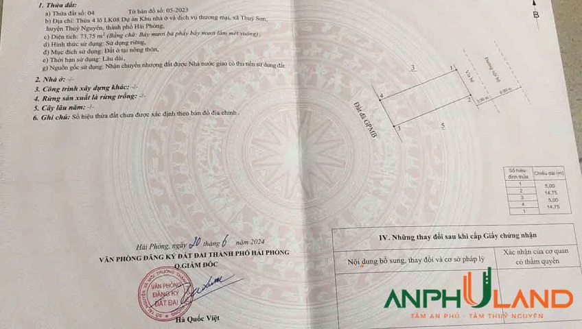 Cần bán lô đất đẹp KĐT Tân Quang Minh, Phường Thủy Nguyên, TP Hải Phòng