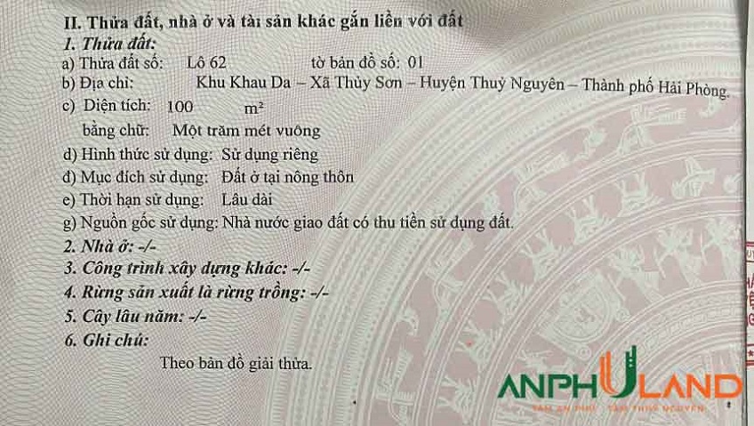 Cần bán lô 62 trục 21m, dự án Khau Da, Phường Thủy Nguyên, TP Hải Phòng