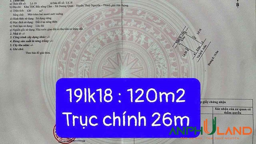 Cần bán lô đất TĐC Áp Tràn, Phường Thủy Nguyên, TP Hải Phòng