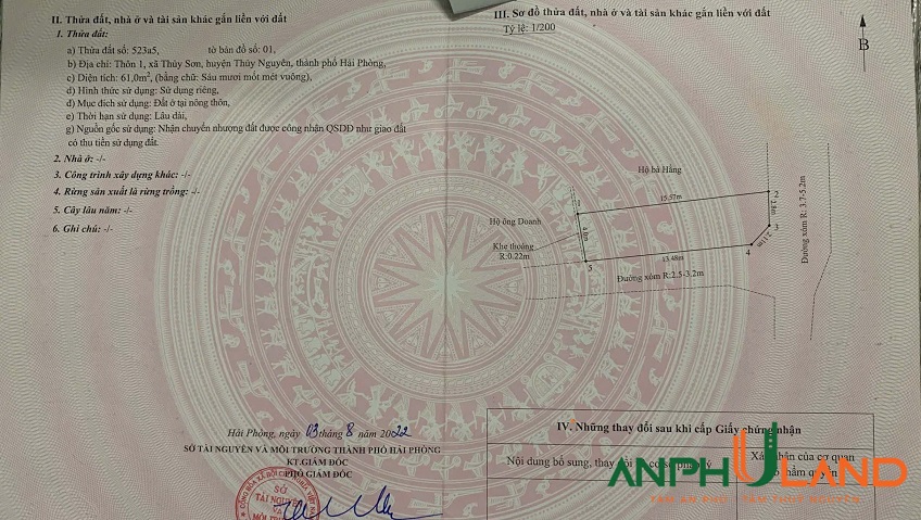 Bán lô góc trục nhựa siêu đẹp tại phường Thuỷ Nguyên (Thuỷ Sơn), TP Hải Phòng