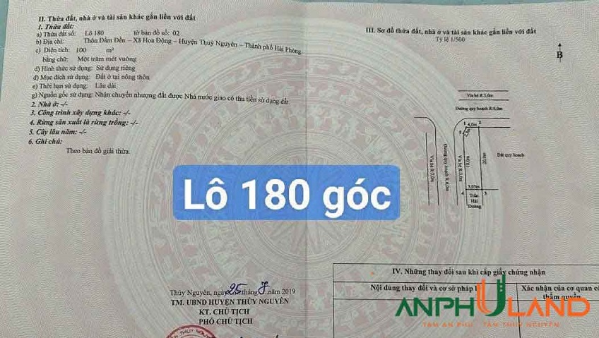 Cần bán lô góc chung cư Huê, phường Thủy Nguyên ( xã Hoa Động), TP Hải Phòng