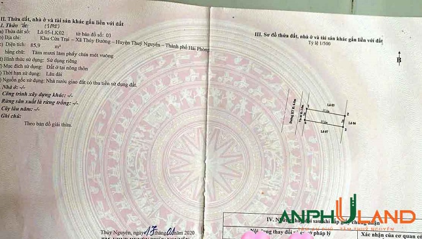 Cần bán lô đất khu đấu giá Cửa Trại, Phường Thủy Nguyên, TP Hải Phòng