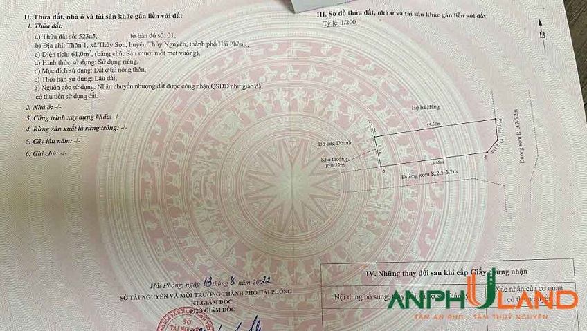 Chào bán lô góc đẹp trung tâm phường Thủy Nguyên ( xã Thủy Sơn cũ), TP Hải Phòng