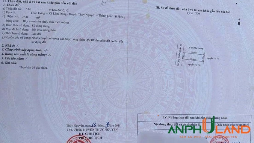 Bán lô đất mặt đường nhựa kinh doanh tại phường Thiên Hương (Lâm Động) TP Hải Phòng