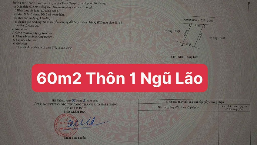 Chính chủ bán lô đất đẹp tại Phường Bạch Đằng ( xã Ngũ Lão), TP Hải Phòng
