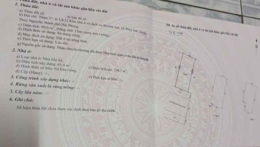 Chính chủ bán căn nhà số 37 LK 12 khu đô thị Quang Minh, Phường Thủy Nguyên, TP Hải Phòng