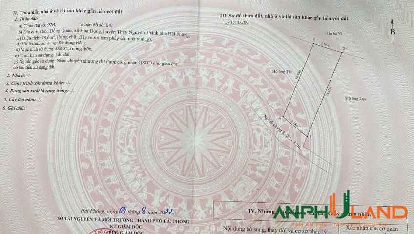 Bán lô đất hàng hiếm tại TDP Đồng Quán, Phường Thủy Nguyên ( xã Hoa Động), TP Hải Phòng