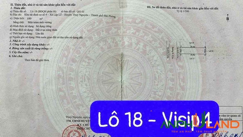 Cần bán lô đất TĐC Vsip 4, Phường Nam Triệu ( xã Lập Lễ), TP Hải Phòng