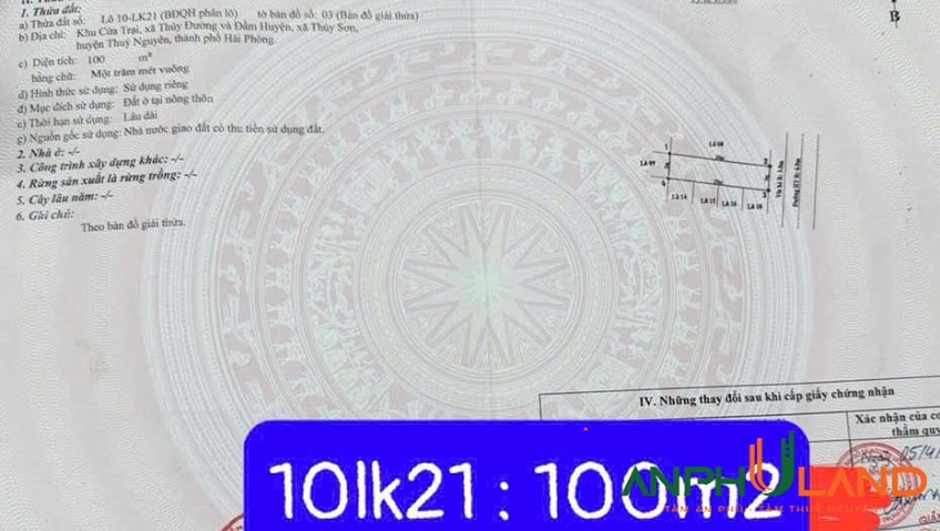 Bán lô 10LK21 khu đấu giá Cửa Trại, phường Thuỷ Nguyên, TP Hải Phòng