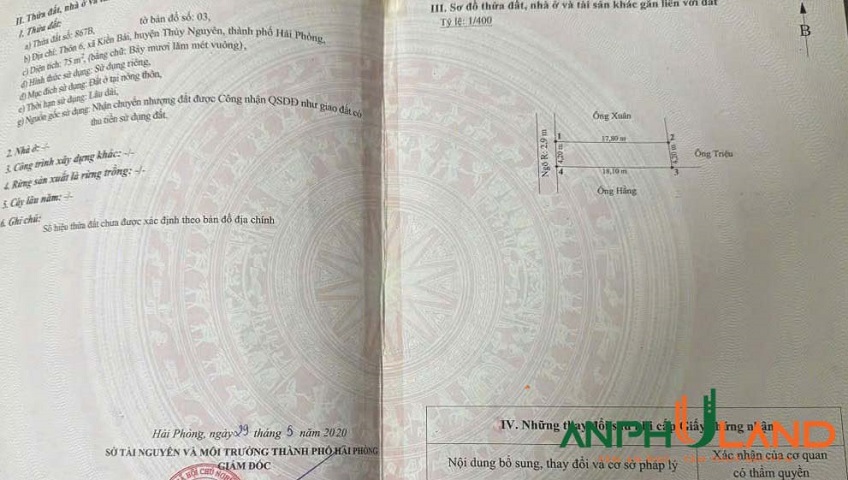 Chỉ còn 1 lô 75m² tại phường Thiên Hương (Kiền Bái), TP Hải Phòng