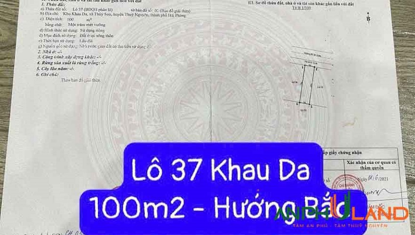 Chào bán lô 37, khu Khau Da, Phường Thủy Nguyên, TP Hải Phòng