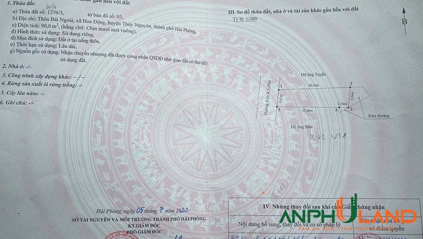 Bán lô đất mặt đường trải nhựa phường Thuỷ Nguyên (Hoa Động), TP Hải Phòng