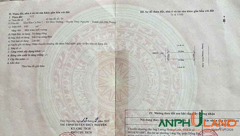 Chính chủ gửi bán lô đất tại khu phân Lô Núi 2, P. Thủy Nguyên ( xã Thủy Đường cũ), TP Hải Phòng