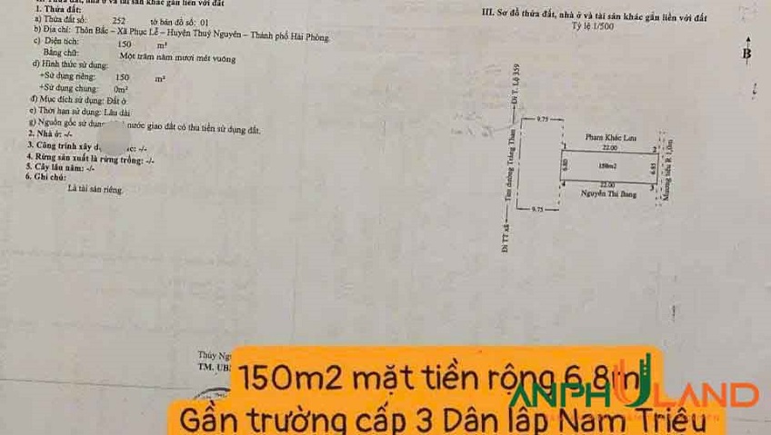 Cần bán lô đất đẹp TDP Bấc, phường Nam Triệu ( xã Phục Lễ), TP Hải Phòng