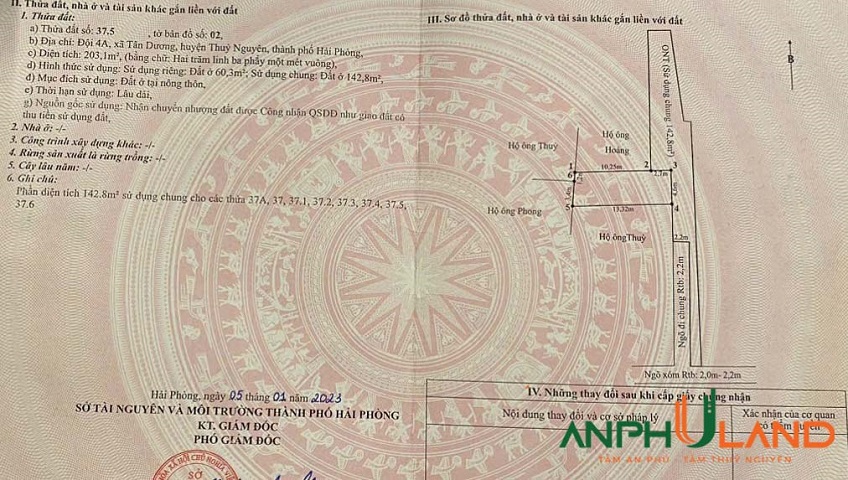 Chị chủ gửi bán lô đất đẹp tại phường Thuỷ Nguyên (Tân Dương), TP Hải Phòng