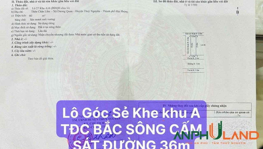 Cần bán vài lô đất khu A TĐC Bắc Sông Cấm, Phường Thủy Nguyên, TP Hải Phòng