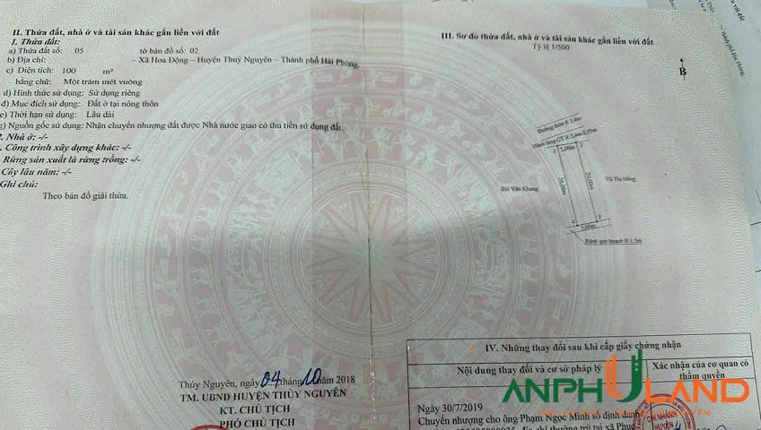 Cần bán phân lô TDP Chùa, Phường Thủy Nguyên ( xã Hoa Động), TP Hải Phòng